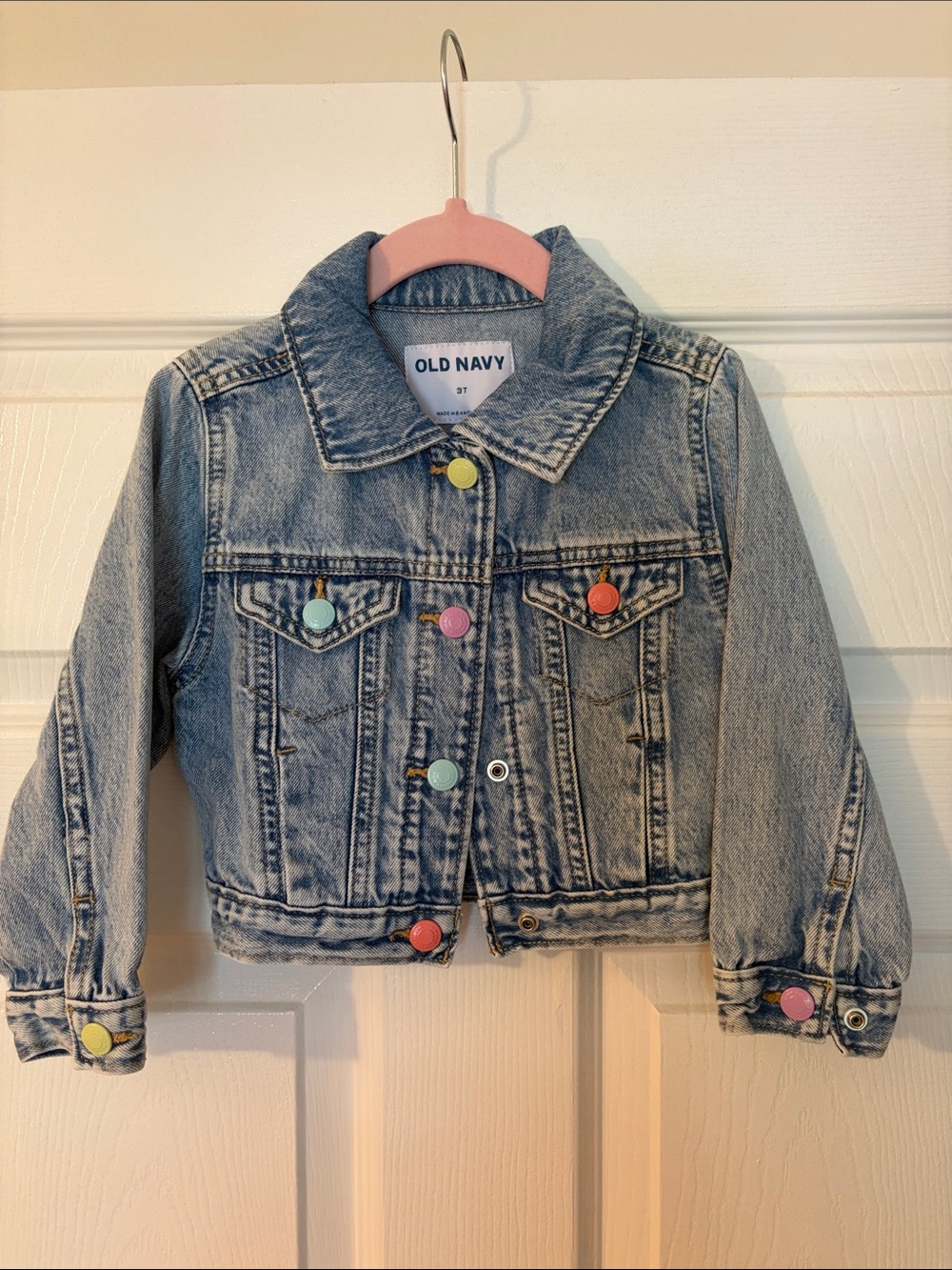 Old Navy Light Blue Denim Jacket with Multicolor Buttons